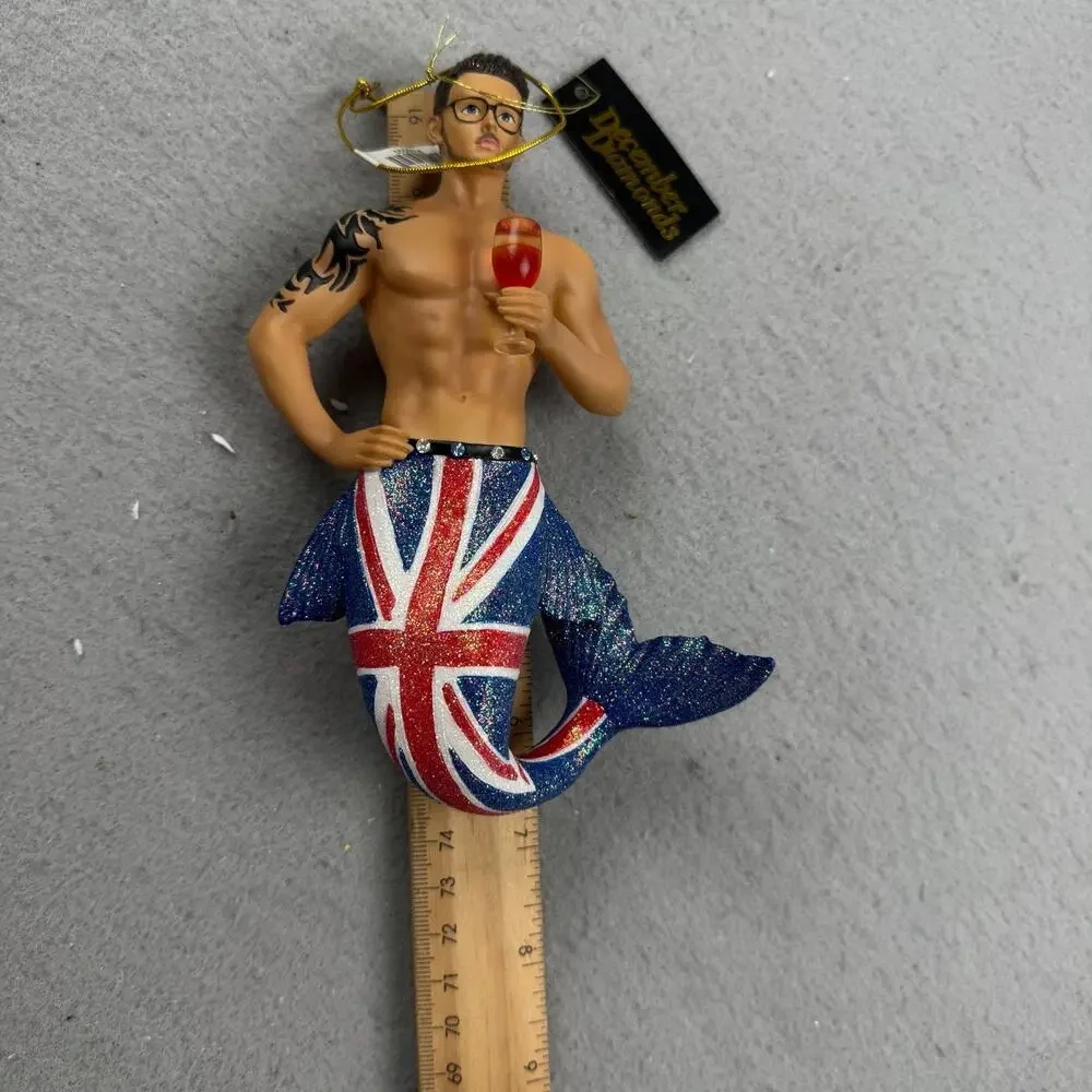 December Diamonds Union Jack Merman Ornament 55-55014 2016 Boxed UK Flag Retired